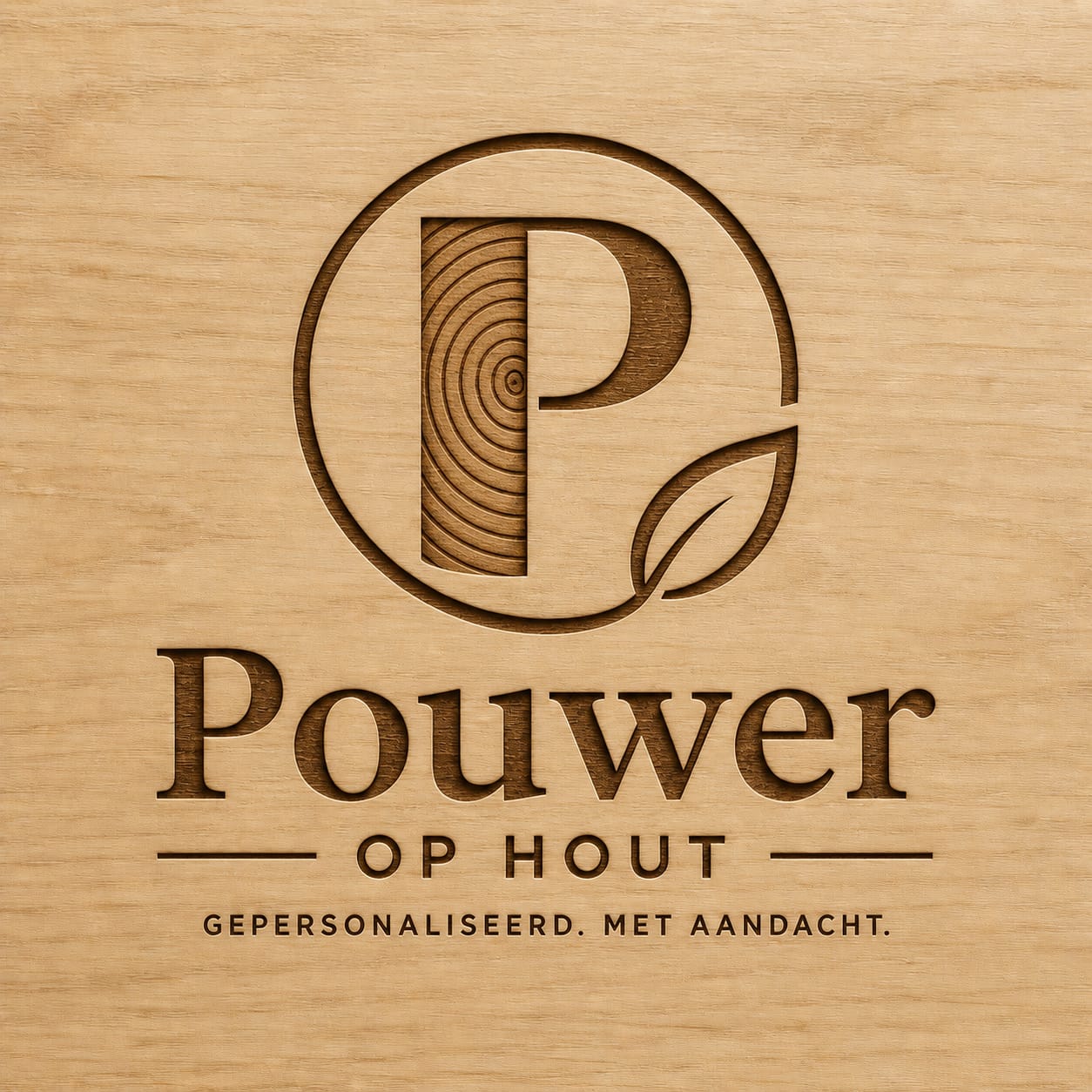 Pouwer op Hout — logo gebrand in hout